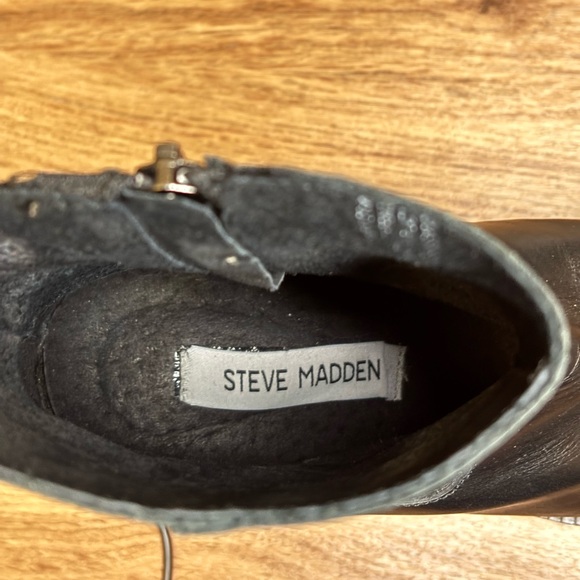 Vintage Y2K Steve Madden Black Leather Chunky Platform Boots EU 38/US 7.5 - Picture 9 of 9